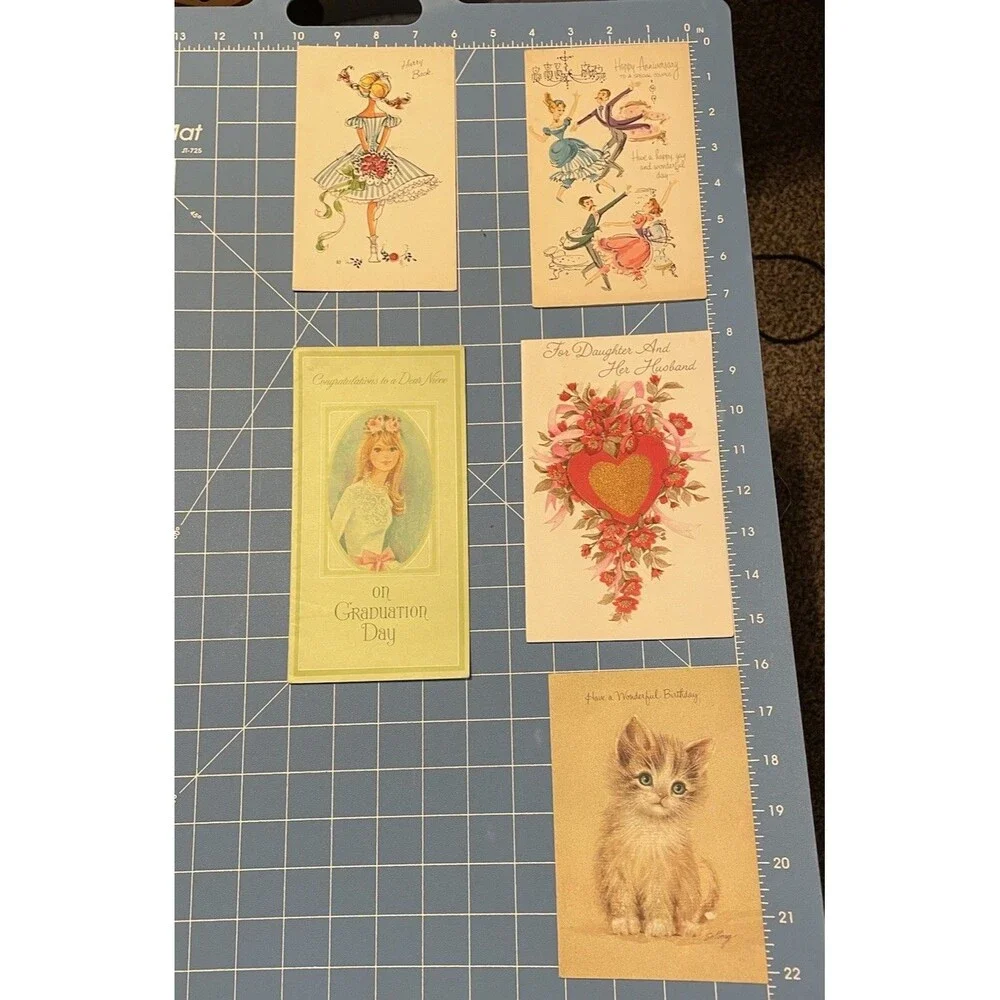 Lot Of Five Vintage Greeting Cards Art Cards Anniversary Birthday Get Well